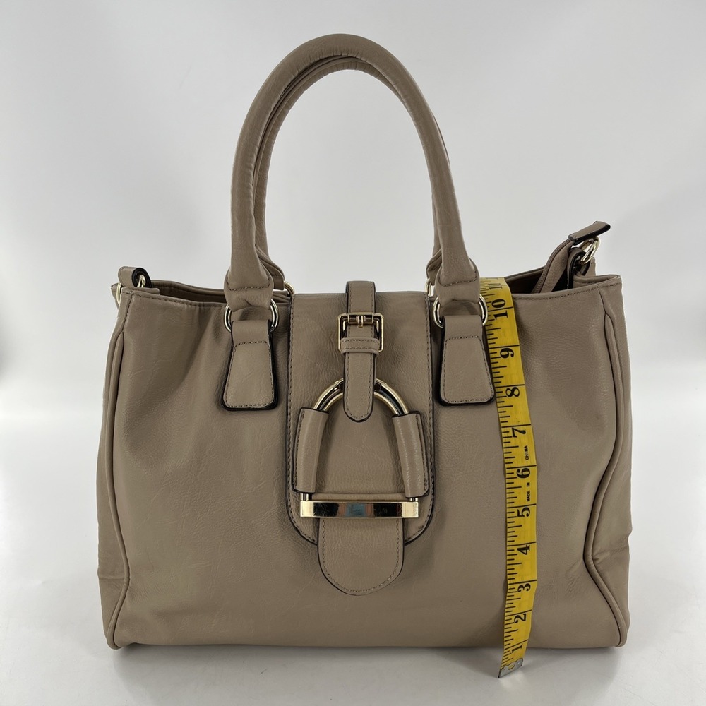 Large Charming Charlie Handbag Satchel Crossbody Tote Purse Tan Beige Taupe Gold - Picture 13 of 16
